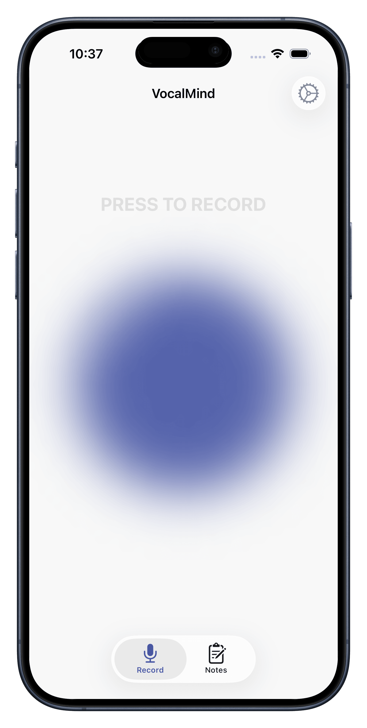 VocalMind home screen with waveform